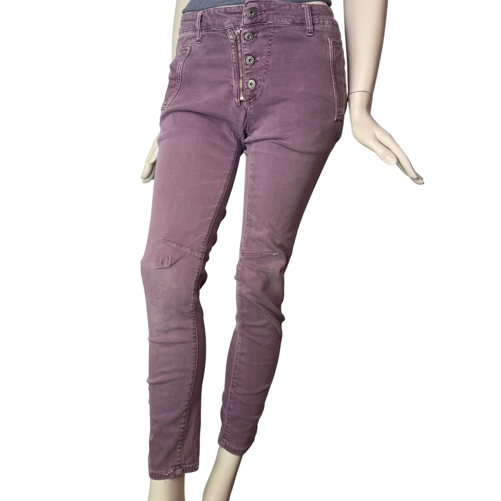 Melly & Co Italy Moto Skinny Jeans Exposed Button Mauve Purple Grunge Utility M